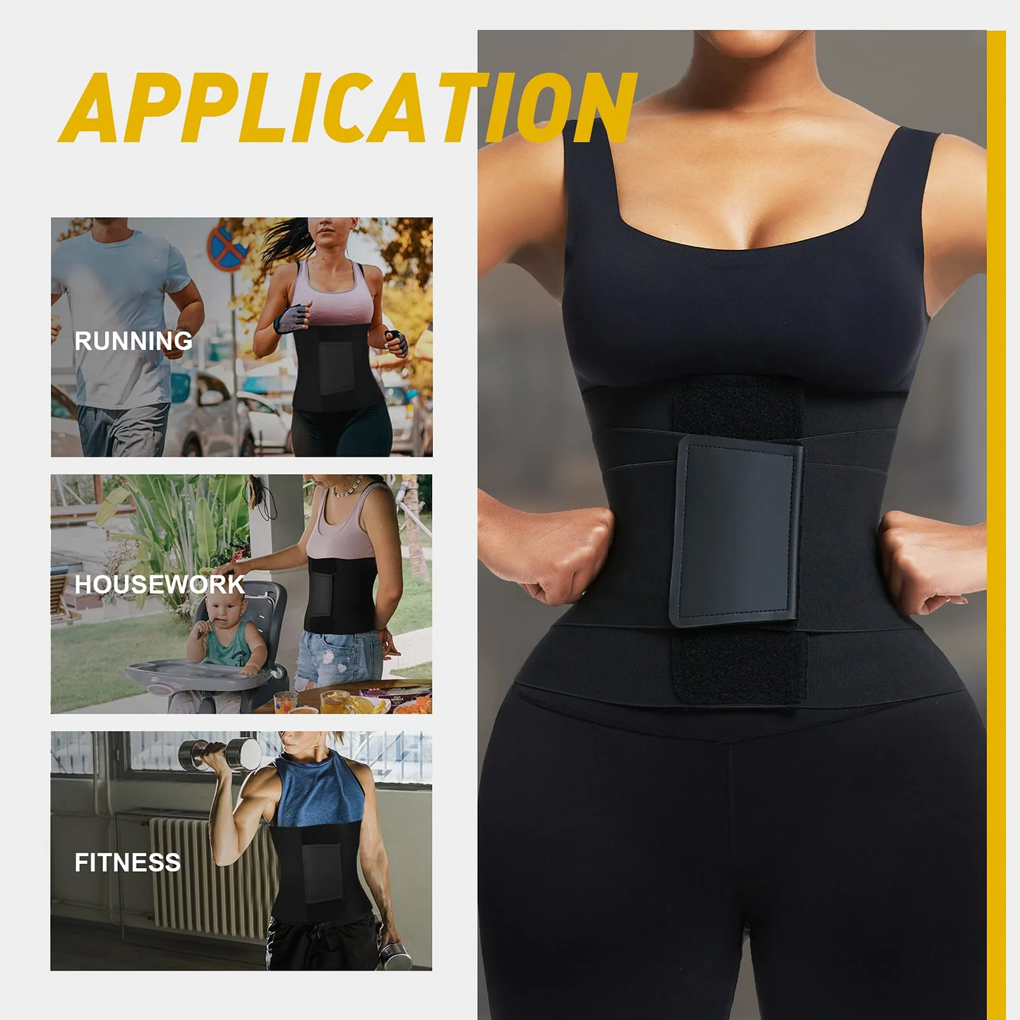 BOSSELI SHAPEWEAR Black Latex Waist Trainer 5 Plastic Bones Sticker Waist Trimmer Band.