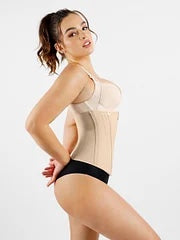 Skin and Black Hourglass Figure Shaping Waist Trainer with 15 Built-in Steel Bone.