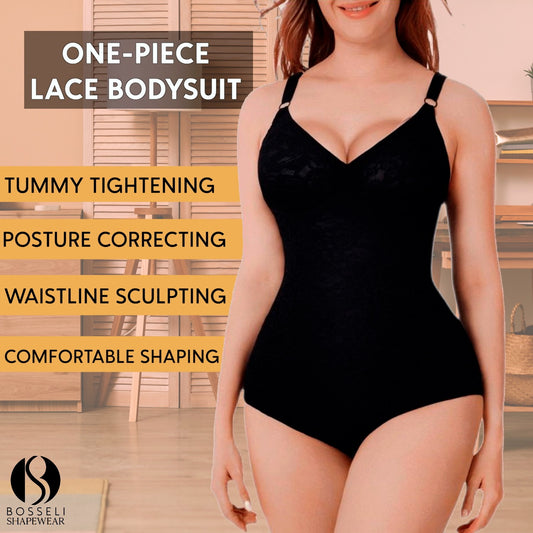 One-piece V-neck Abdominal Shaping Lace Bodysuit