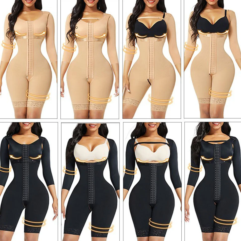 Black and Skin Butt Lifting Hooks Straps Full Bodysuit Body Shapewear