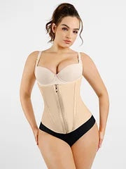 Skin and Black Hourglass Figure Shaping Waist Trainer with 15 Built-in Steel Bone.