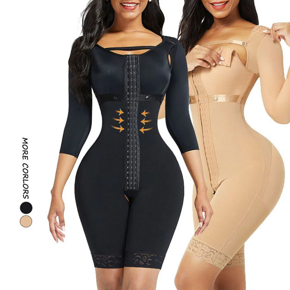 Black and Skin Butt Lifting Hooks Straps Full Bodysuit Body Shapewear