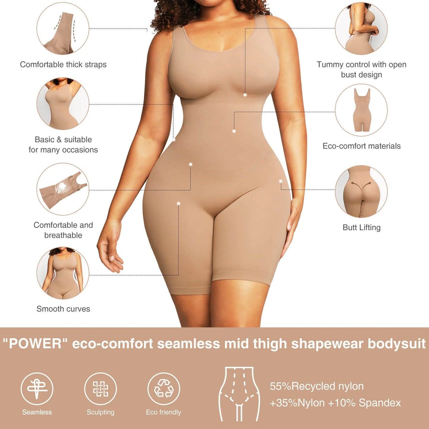 Beig Color/Black Color 🌿Eco-friendly Seamless Outerwear Jumpsuit.