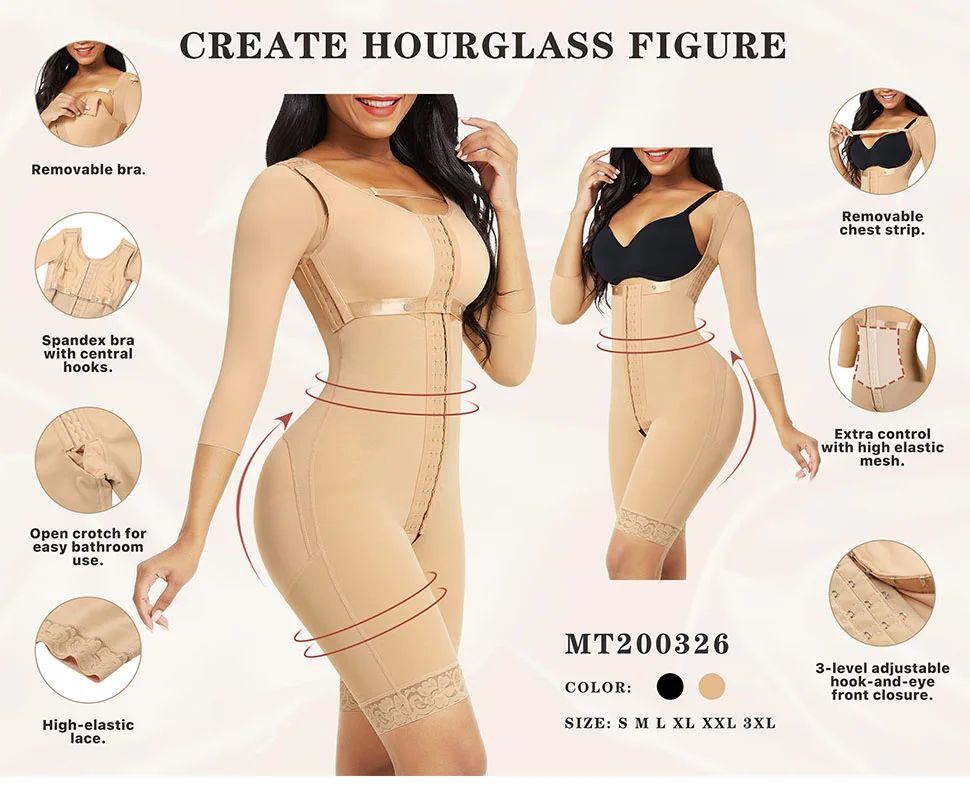 Black and Skin Butt Lifting Hooks Straps Full Bodysuit Body Shapewear