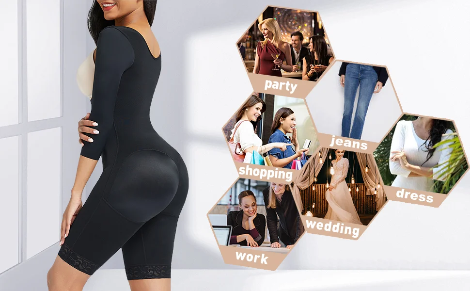 Black and Skin Butt Lifting Hooks Straps Full Bodysuit Body Shapewear