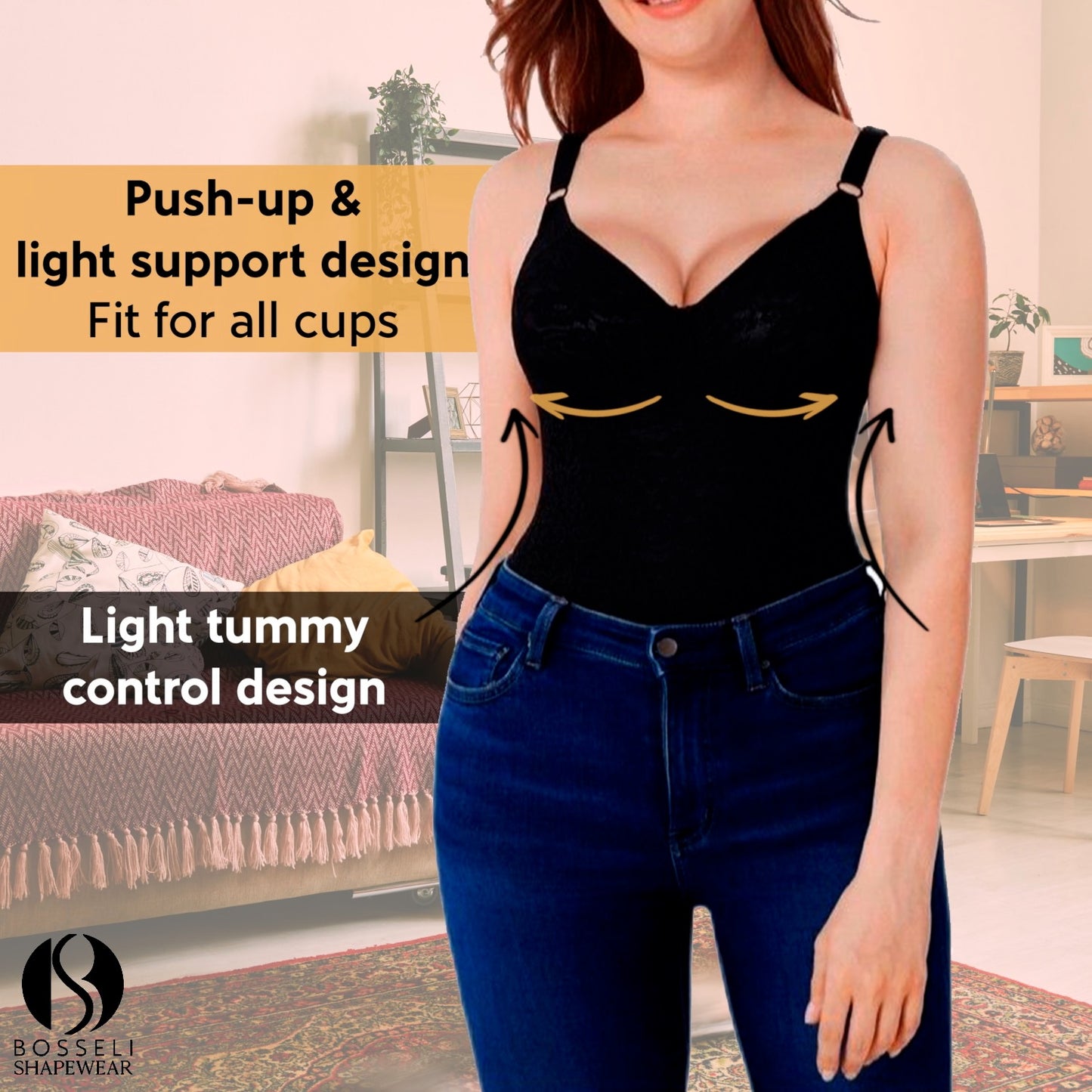 One-piece V-neck Abdominal Shaping Lace Bodysuit