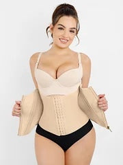 Skin and Black Hourglass Figure Shaping Waist Trainer with 15 Built-in Steel Bone.