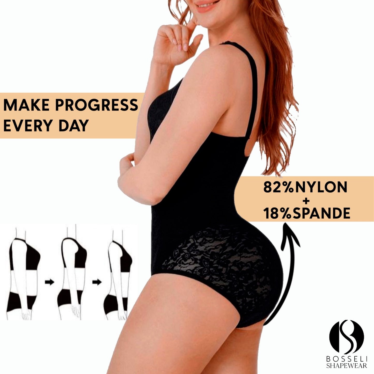 One-piece V-neck Abdominal Shaping Lace Bodysuit