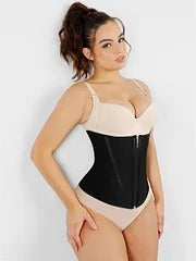 Skin and Black Hourglass Figure Shaping Waist Trainer with 15 Built-in Steel Bone.