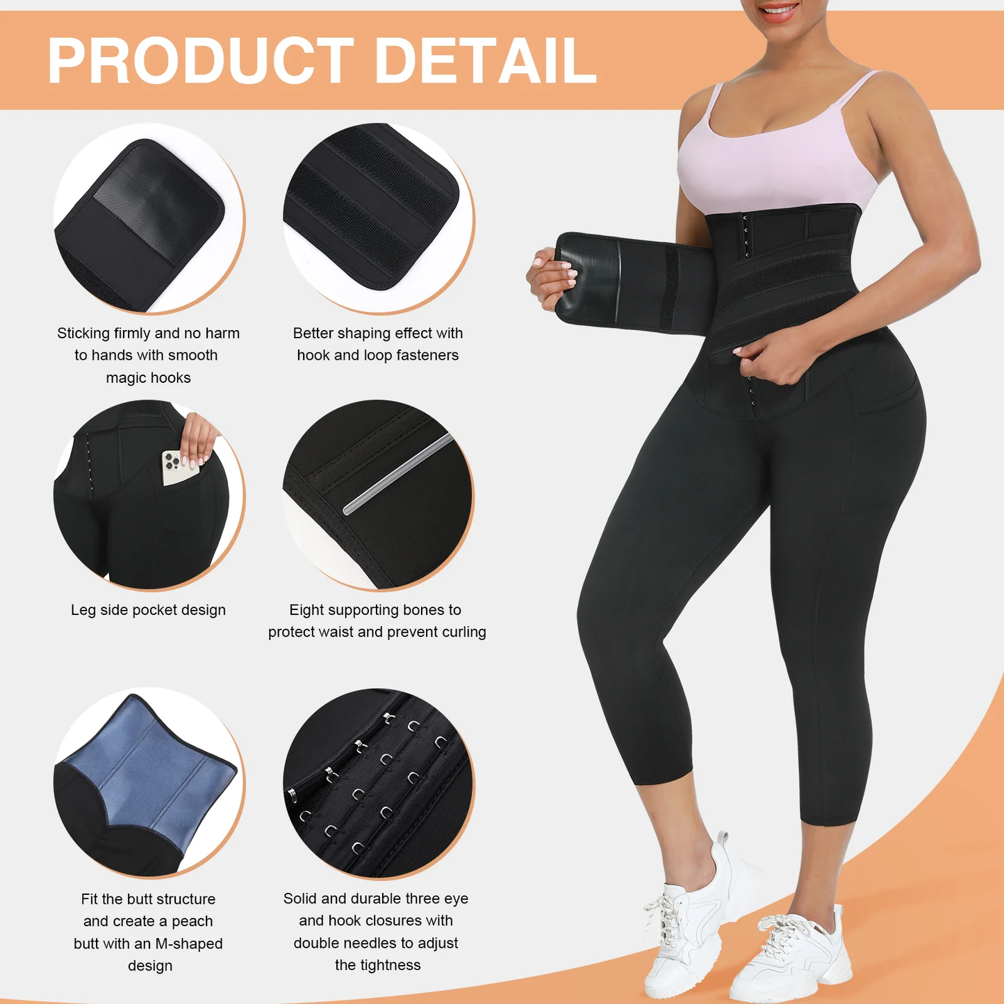 BOSSELI SHAPEWEAR  2 In 1 PU Coated Lining Single Waistband Neoprene Waist Trainer Leggings.
