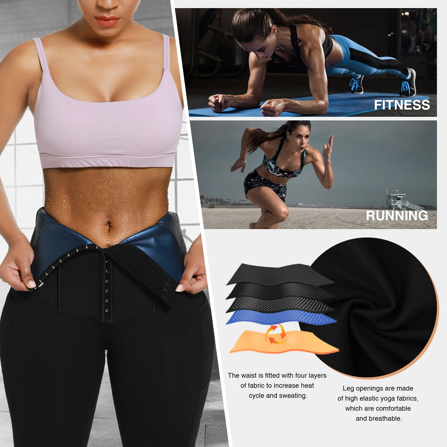 BOSSELI SHAPEWEAR  2 In 1 PU Coated Lining Single Waistband Neoprene Waist Trainer Leggings.