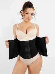 Skin and Black Hourglass Figure Shaping Waist Trainer with 15 Built-in Steel Bone.