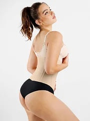 Skin and Black Hourglass Figure Shaping Waist Trainer with 15 Built-in Steel Bone.