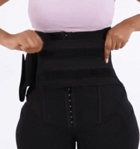 BOSSELI SHAPEWEAR  2 In 1 PU Coated Lining Single Waistband Neoprene Waist Trainer Leggings.
