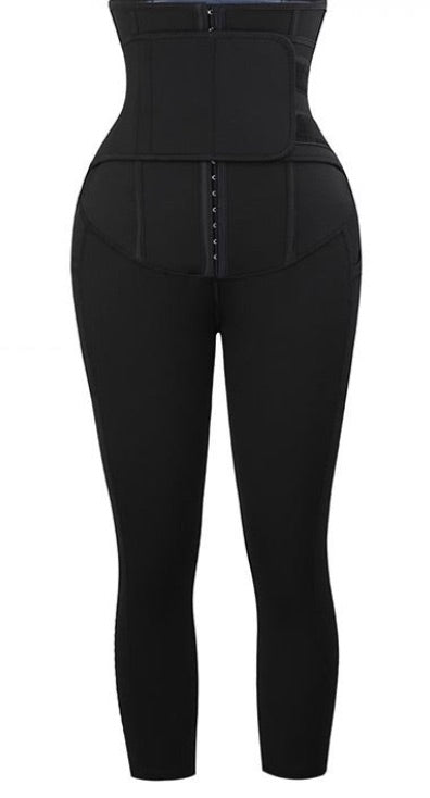 BOSSELI SHAPEWEAR  2 In 1 PU Coated Lining Single Waistband Neoprene Waist Trainer Leggings.